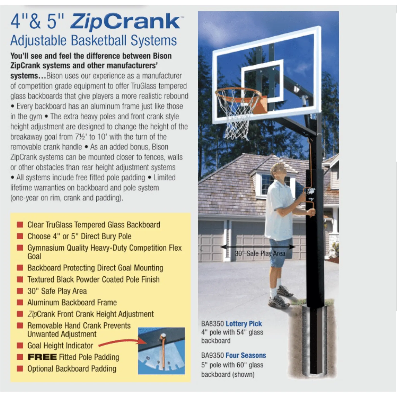 Bison Four Seasons ZipCrank 5 Adjustable Basketball Hoop BA9350