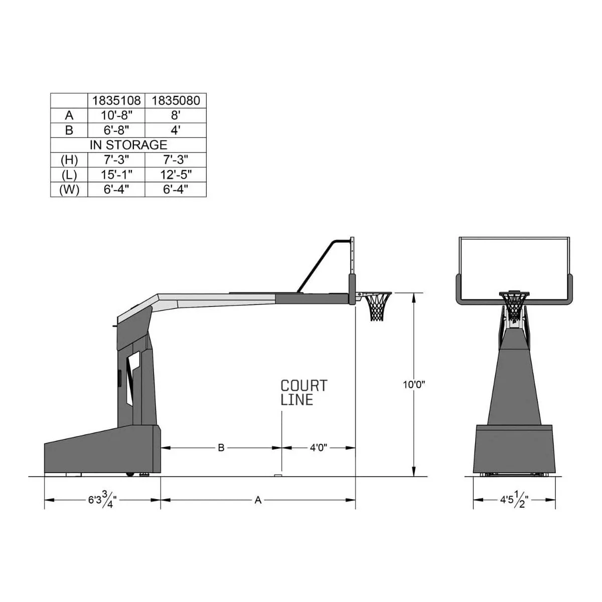 Porter 1835 Competition Manual Portable Basketball Hoop w/ 8' Boom 1835080