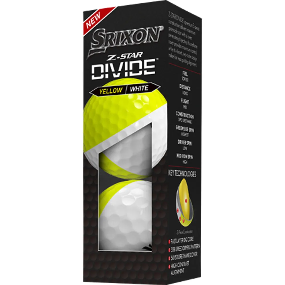 Srixon Z-Star Divide Golf Balls - White/Yellow - 12 Pack