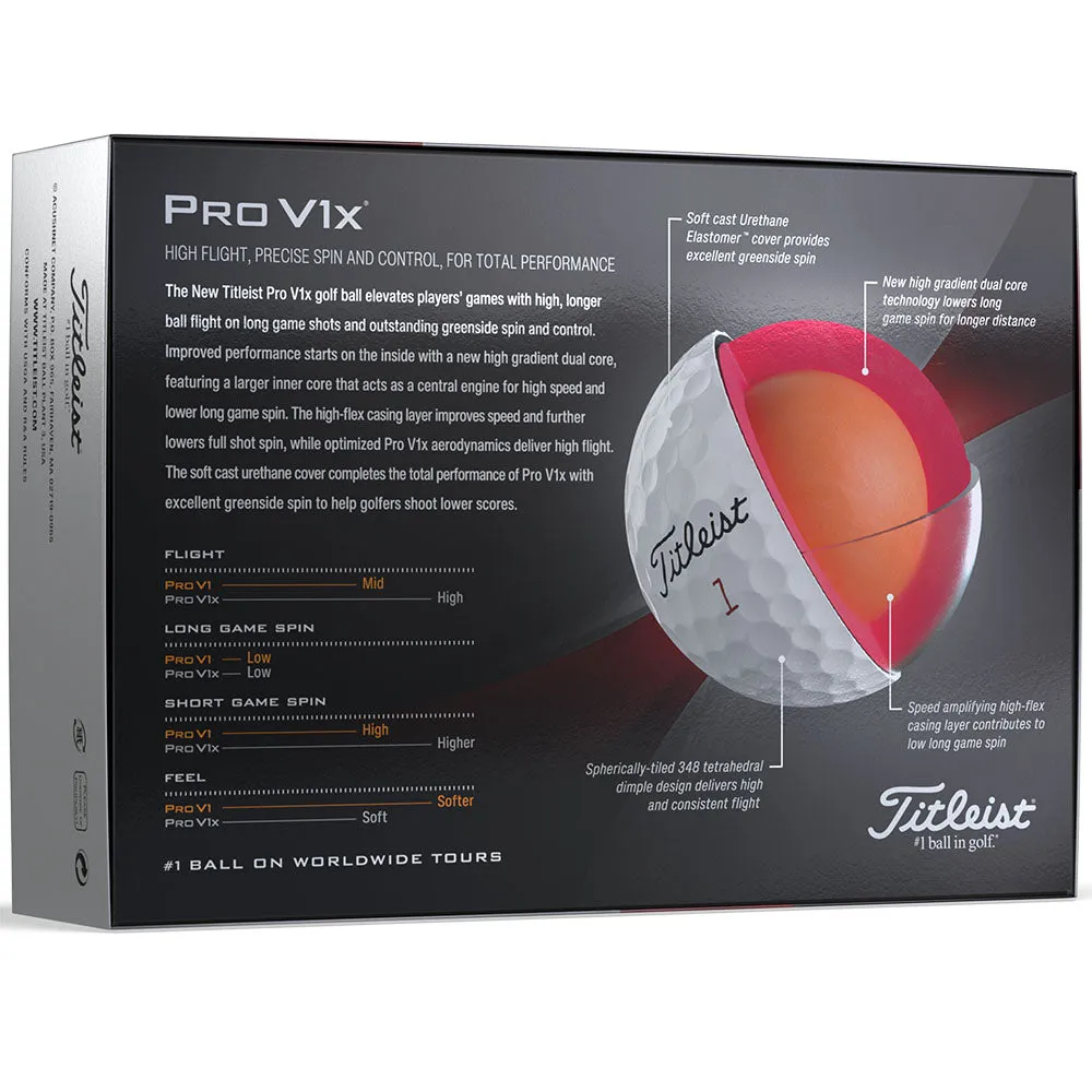 Titleist Pro V1x Golf Balls - White - 12 Pack