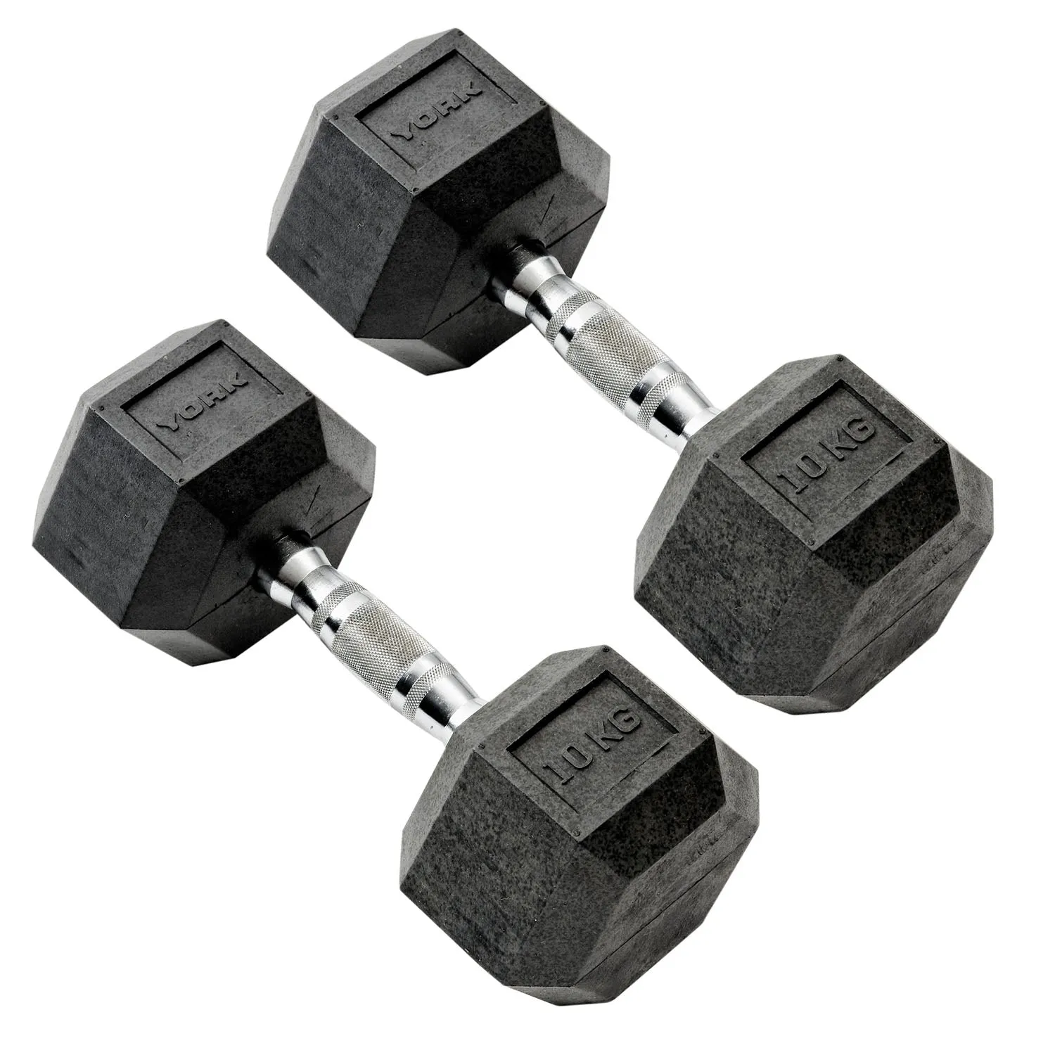 York Commercial - 2 x 10kg Rubber Hex Dumbbell