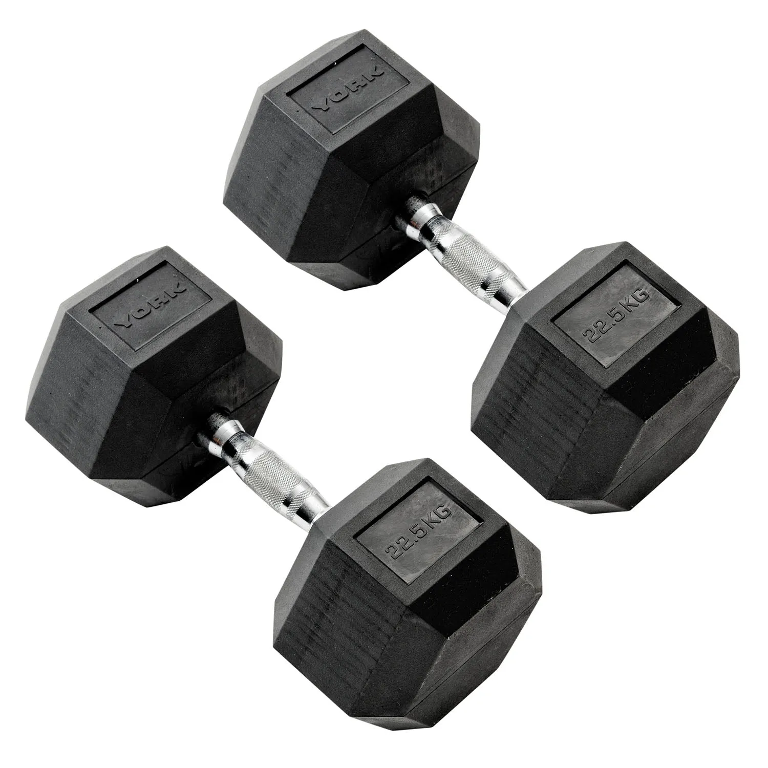 York Commercial - 2 x 22.5kg Rubber Hex Dumbbell